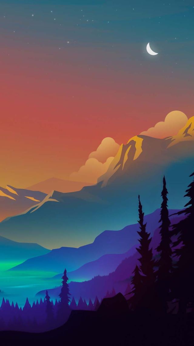 Night Mountain Crescent Moon wallpaper