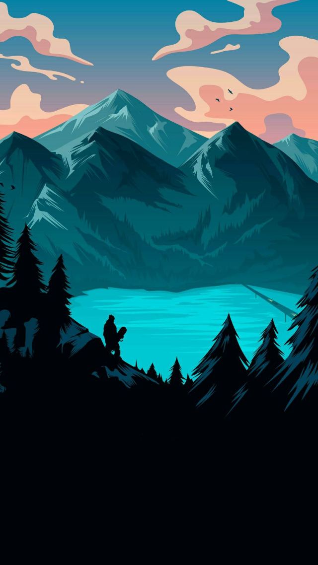 Snowboarder Mountain Lake wallpaper