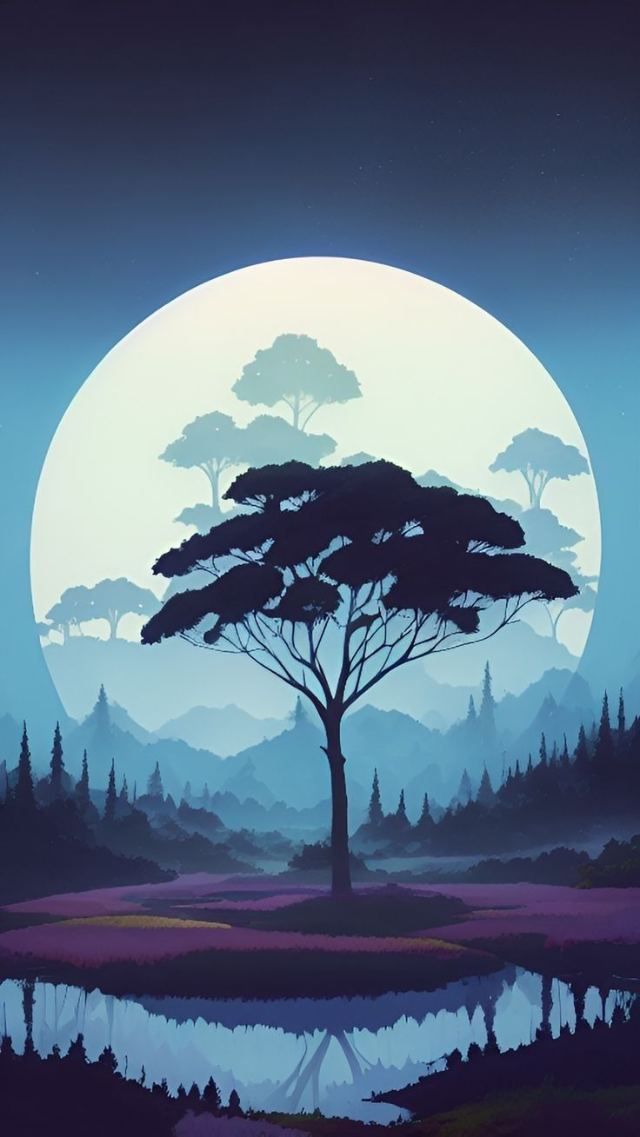 Acacia Tree Moonlight wallpaper
