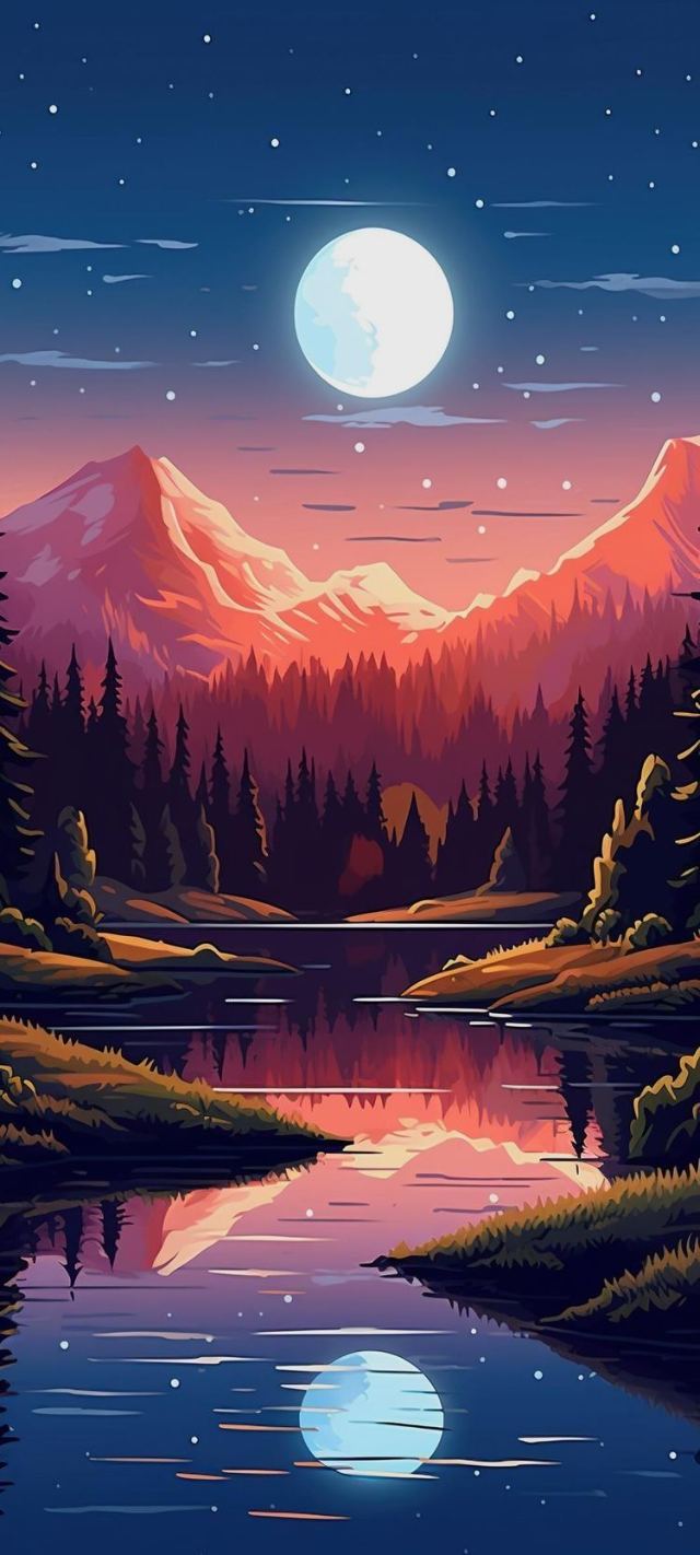 Full Moon Mountain Lake wallpaper