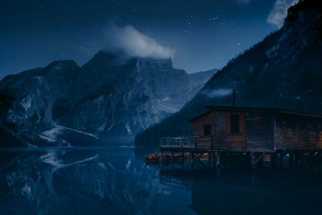 Alpine Midnight Cabin wallpaper