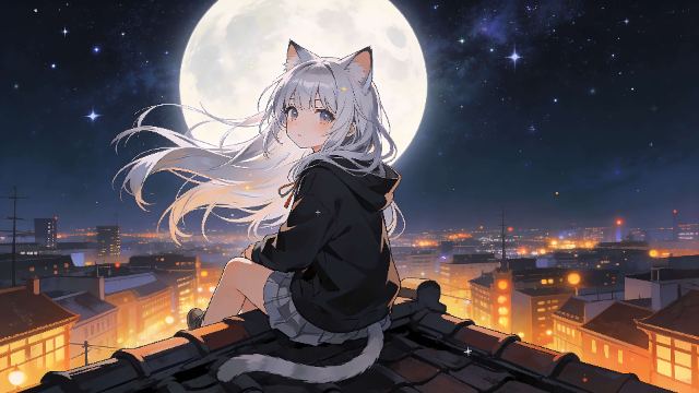 Moonlit Rooftop Reverie wallpaper in 3840x2160