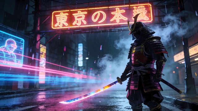 Neon Samurai Street wallpaper in 3840x2160