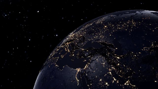 Planet Earth Night View Illuminated Orbit Dark Background 5k wallpaper in 3840x2160
