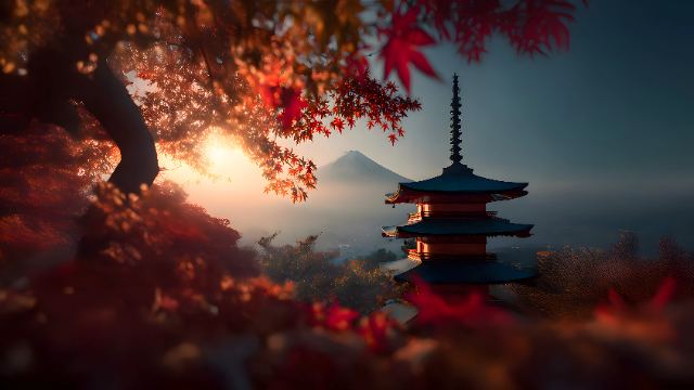 Fuji Pagoda at Sunset wallpaper in 3840x2160