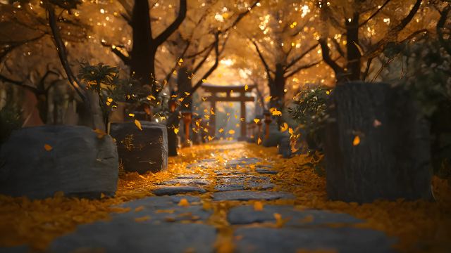 Torii Gate Ginkgo Trail wallpaper in 3840x2160