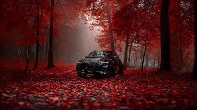 Black Audi in the Red Forest wallpaper in 3840x2160
