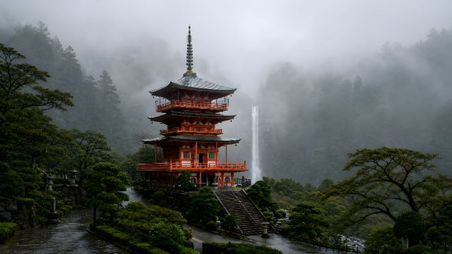 Misty Mountain Pagoda wallpaper in 3840x2160