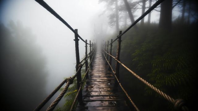 Rope Bridge Into the Fog wallpaper in 3840x2160