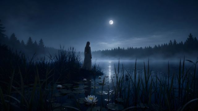 Moonlit Lily Pond wallpaper